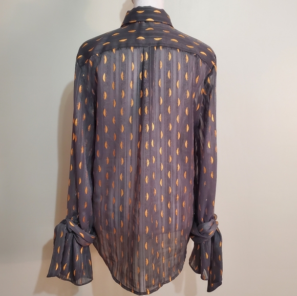 Banana Republic Dillion hunter green copper foil detail chiffon button blouse S - Picture 4 of 12